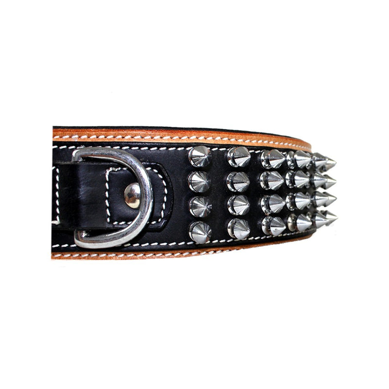 MICHUR STRIKE NO. 1 leather dog collar, collar, leather dog collar, studs, NECKLACE LEATHER COLLAR, BEIGE BLACK WIDE Neck circumference 22.05-25.04" - PawsPlanet Australia