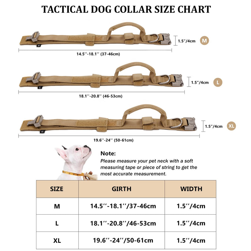 Tactical Dog Collar, Adjustable Collar with Control Handle, Soft Padded Nylon Dog Collar with Robust Metal Buckle for Medium Large Dogs M Brown - PawsPlanet Australia