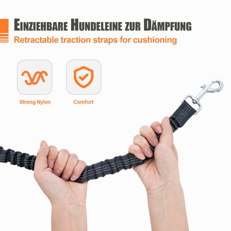 Snocyo jogging leash for dogs, jogging dog leash for medium and large dogs, elastic and reflective dog leash, retractable running leash with double handle and waist belt for one dog, gray and orange - PawsPlanet Australia