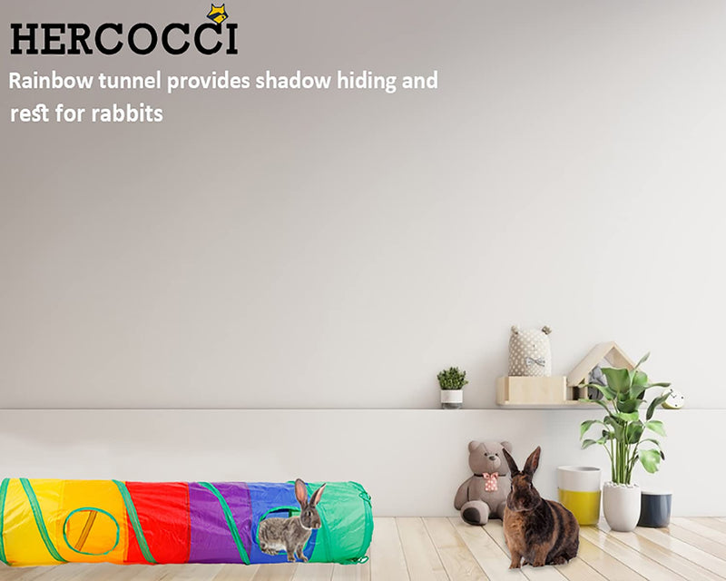 HERCOCCI Bunny Tunnel, Collapsible & Play Rabbit Hideout Tunnel Tubes with 4 Pack of Grass Ball Hideaway Small Animal Activity Chew Toys for Hamster Chinchilla Guinea Pig Gerbil Ferret 47 x 10 in - PawsPlanet Australia