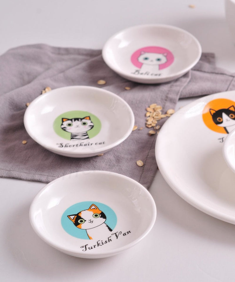 4pcs Ceramics Cat Dinner Plate Seasoning Dishes Sushi Dipping Bowl Appetizer Plate Dessert Plate,Home Decoration - PawsPlanet Australia