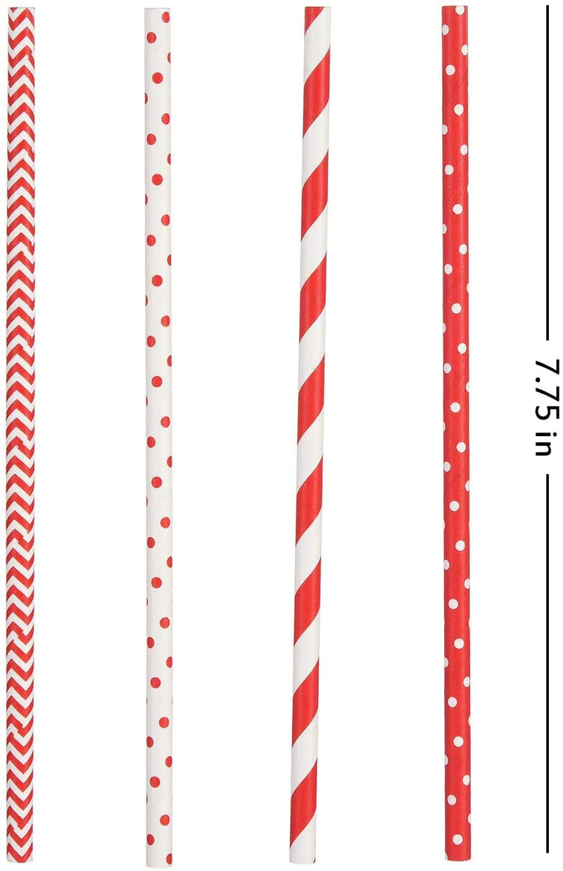 ALINK Biodegradable Red Paper Straws Bulk - 100 Dots/Stripes/Waves Straws for Beverage, Christmas, Holiday, Birthday, Wedding, Baby/Bridal Shower, Party and Decoration - PawsPlanet Australia