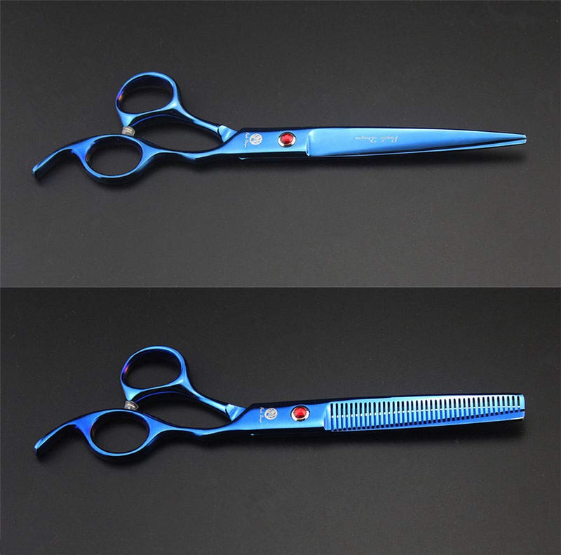 Purple Dragon Professional 7.0 inch 4PCS Pet Grooming Scissors Kit Japan Premium Steel Straight & Curved & Thinning Blade Dog Hair Cutting Shears Set with Case Blue - PawsPlanet Australia