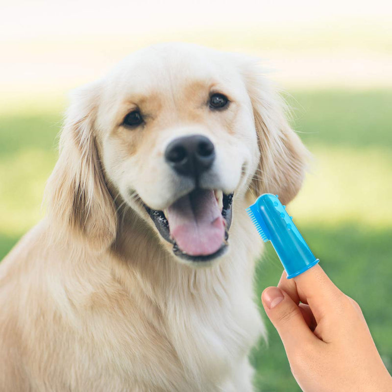 tonyg-p 3-Sided Dog Toothbrush with Silicone Finger Toothbrush, Pet Toothbrush Addition Bad Breath Tartar Teeth Care for Small to Large Dogs Cats Cleaning Mouth (Orange, Purple, Blue) - PawsPlanet Australia