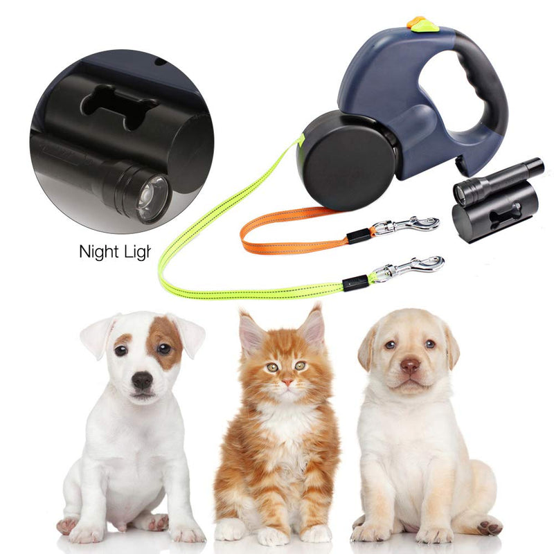 Gobesty Double Retractable Dog Lead, 3M Flexible Retractable Dog Lead Double Lead for Two Dogs with LED Light and Bin Box for Two Dogs (Less than 11.4 kg (25 lbs) per dog) - PawsPlanet Australia