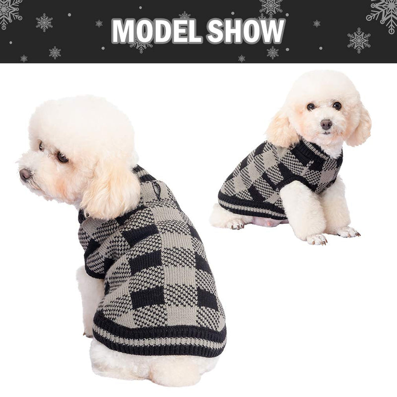 [Australia] - Plaid Dog Sweater Winter Clothes - Knitwear Soft Baseball Shirt Design for Small Medium Large Dogs Cold Days Wearing Gray-Black 