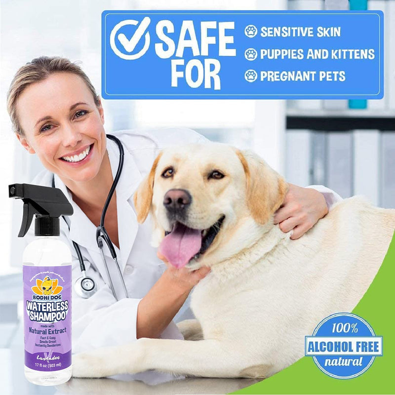 New Waterless Dog Shampoo | All Natural Dry Shampoo for Dogs or Cats No Rinse Required | Made with Natural Extracts | Vet Approved Treatment - Made in USA - 1 Bottle 8oz (240ml) Lavender Waterless 17oz - PawsPlanet Australia