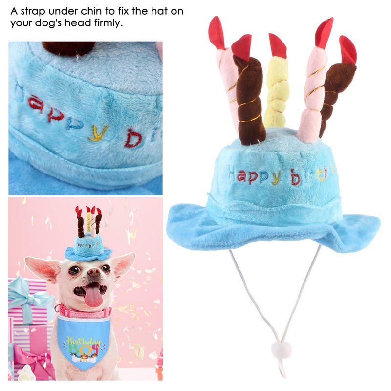 Dog Birthday Bandana Hat, 2pcs Cute Dog Birthday Candles Cake Hat with Triangle Bib Scarf for Girls Boys,Happy Birthday Boy Print Outfit for Your Lovely Dog Puppy Pet Birthday Supplies Blue - PawsPlanet Australia