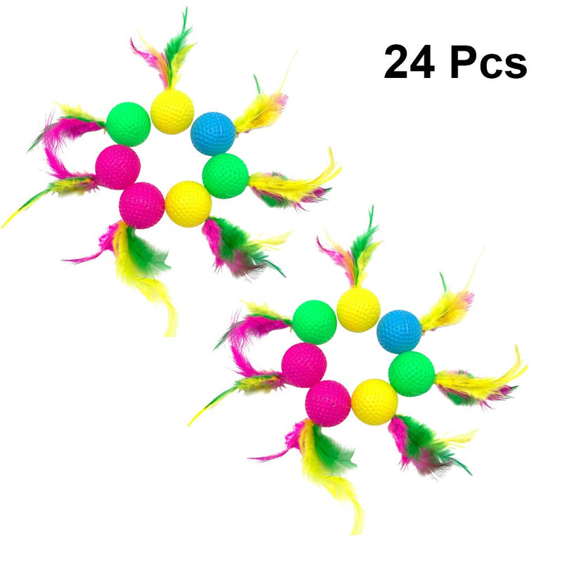 POPETPOP Cat Ball Toys with Feathers Interactive Golf Sponge Balls Assorted Kitten Squeaky Chasing Toy Pack of 24 - PawsPlanet Australia