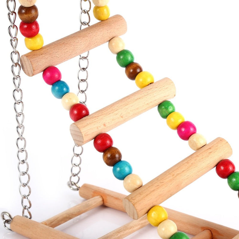 Yosoo Pet Hanging Ladder Wooden Suspension Bridge Steps Stairs Climbing Swing Double-Layer Toys For Bird Parakeet Hamster Budgie Cockatiel Parrot Hammock Cage Toy Type 2 - PawsPlanet Australia