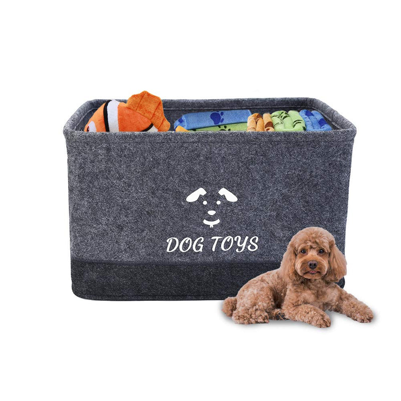 ARVOV Dog Toys Storage Bins, Pet Toy and Accessory Storage Basket, Foldable Felt Dog Toy Storage Basket Box for Organizing Pet Toys, Blankets, Leashes and Food - with Metal Handle - Gray/Dark Gray - PawsPlanet Australia