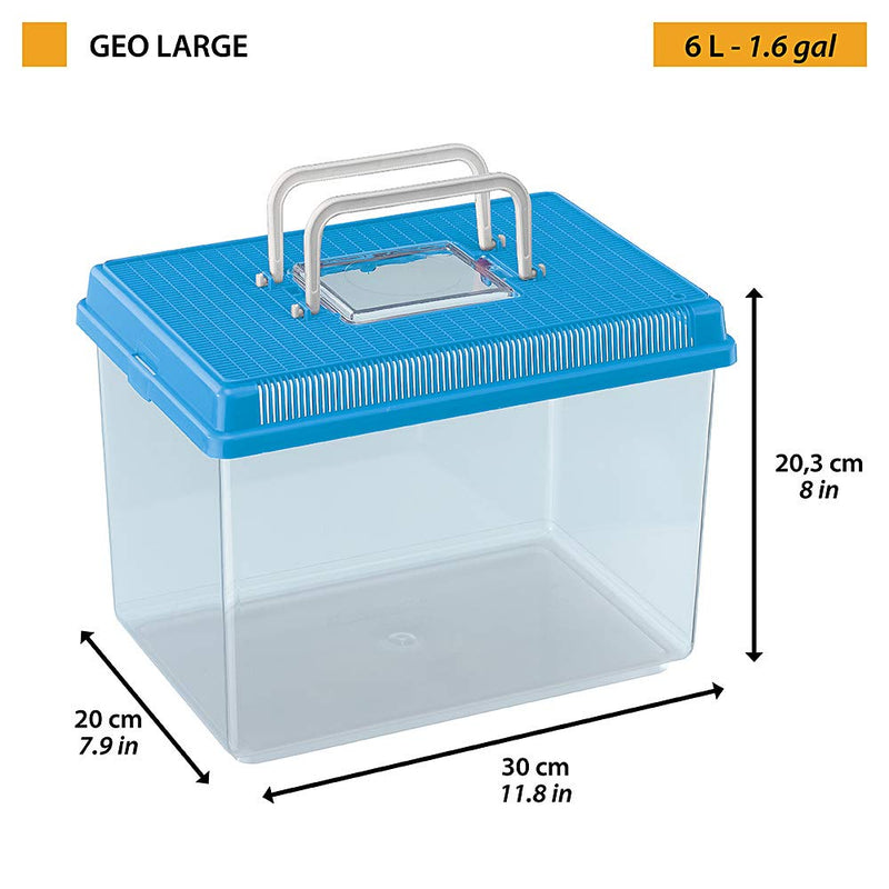 Ferplast Plastic Fish Aquarium GEO Large Aquarium Tank 6 Container for Small Animals Terrarium Insects Turtles, Sturdy Plastic, Ventilation Grills, Handle for Easy Transport, 30 x 20 x h 20,3 cm Blue - PawsPlanet Australia