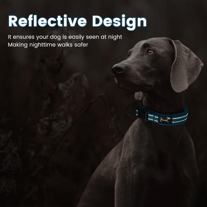 IDOGCHEW Dog Collar Adjustable and Reflective, Breathable Nylon Soft Padded Collar, Multiple Sizes for Small Medium Large Dogs (Blue, S) Blue - PawsPlanet Australia