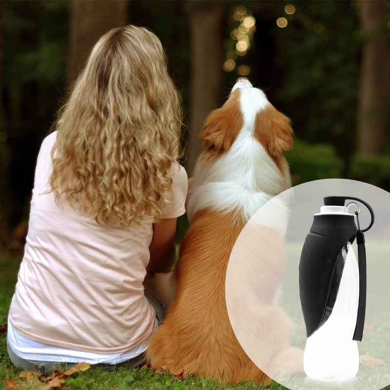 Petsoigné Portable Dog Water Bottle in Silicone Pet Water Bottles Foldable for Travel Walking Hiking (Black) Black - PawsPlanet Australia