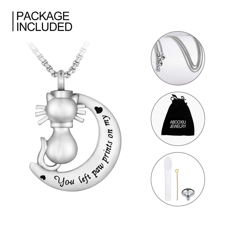 abooxiu Urn Necklace for Ashes Moon Ashes Necklace Stainless Steel Cremation Necklace for Pet Memorial Ashes Holder - You Left Paw Prints on My Heart Cat - PawsPlanet Australia