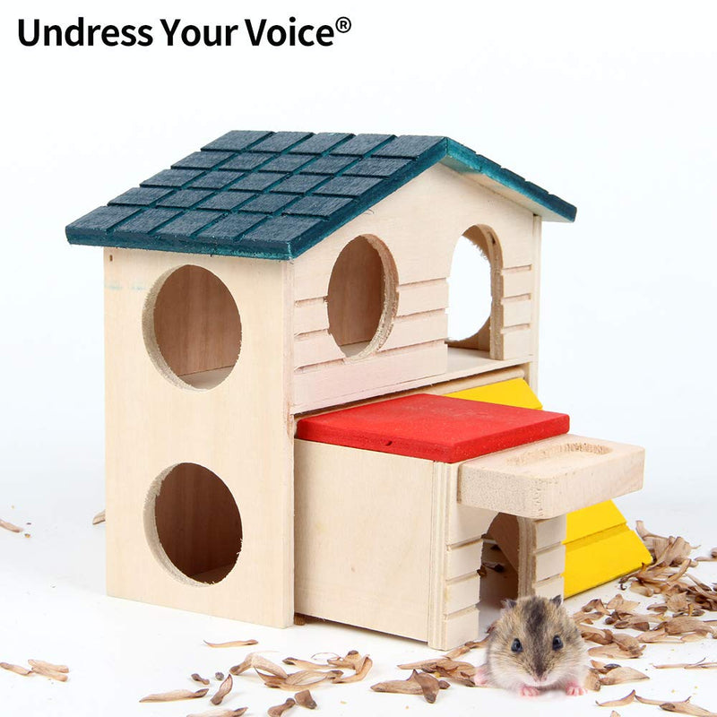 Undress Your Voice Wooden Hideout House for Small Pet – Two Layer Hut for Hamsters, Gerbils, Mice, Small Animal Pets with Large Lookout Holes – Promotes Natural Instincts, Eco-Friendly, Pet-Safe - PawsPlanet Australia