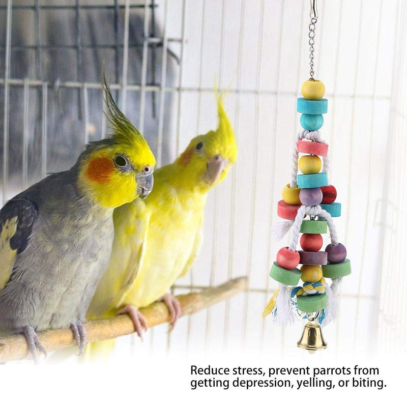 HEEPDD Parrot Chew Toy, Colorful Natural Wooden Hanging Bite Toys with Bell Cage Play Toy Supplies for Macaw African Grey Amazon Cockatoo Budgies Parakeet Cockatiel Lovebird - PawsPlanet Australia