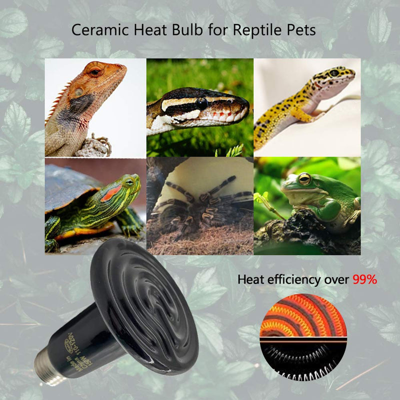 Ceramic Heat Emitter 250W/150W/100W/60W Reptile Ceramic Heat Lamp Brooder Coop Pet Infrared Ceramic Lamp Bulb (Holder1+75W2) Holder1+75W2 - PawsPlanet Australia