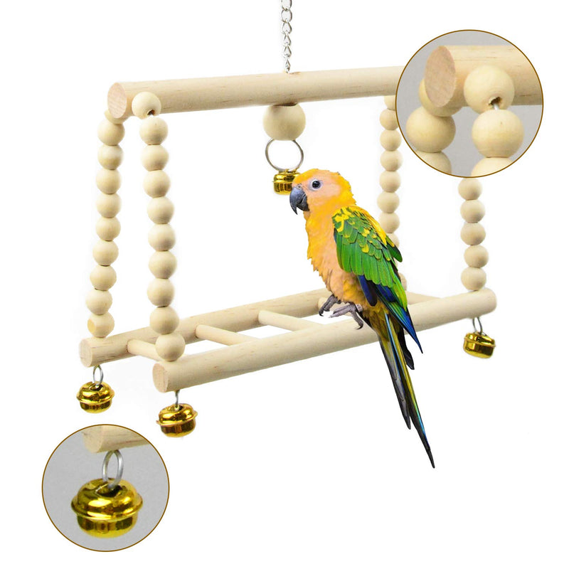 aleawol 8 Pcs Bird Cage Toys Parrot Toys Parrot Chewing Toys Parrot Swing Perch Natural Wood Hanging Swing Bridge Ladders Ball Bell Bird Toys for Budgie Cockatiel Finches Parakeets Macaws Love Birds Multi Multi-colored-1 - PawsPlanet Australia