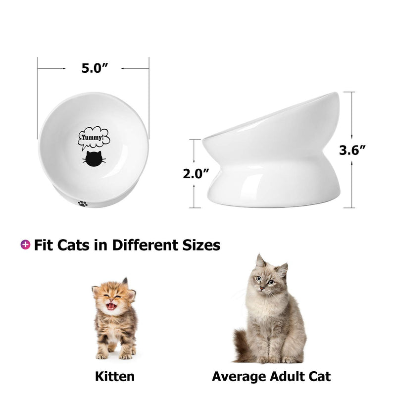 [Australia] - Y YHY Cat Bowl,Raised Cat Food Bowls Anti Vomiting,Tilted Elevated Cat Bowl,Ceramic Pet Food Bowl for Flat-Faced Cats,Small Dogs,Protect Pet's Spine,Dishwasher Safe White 