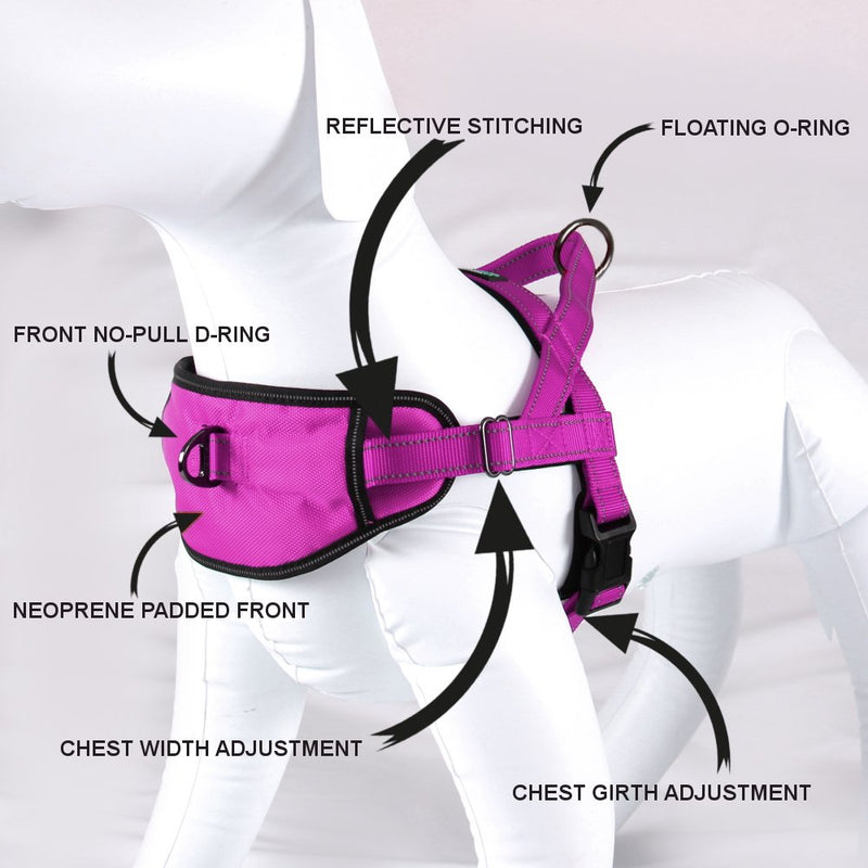 [Australia] - Max and Neo Passport Reflective Dog Harness - We Donate a Harness to a Dog Rescue for Every Harness Sold LARGE (23"-30" CHEST GIRTH) PINK 