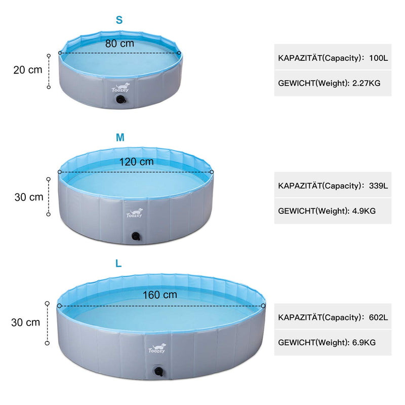 Toozey Foldable Dog Pool Dog Paddling Pool - 80cm/120cm/160cm Foldable Dog Swimming Pool, 100% Safe and Non-Toxic Pet Pool -Dog Pool for Kids and Small to Large Dogs S - 80 x 20 cm - PawsPlanet Australia