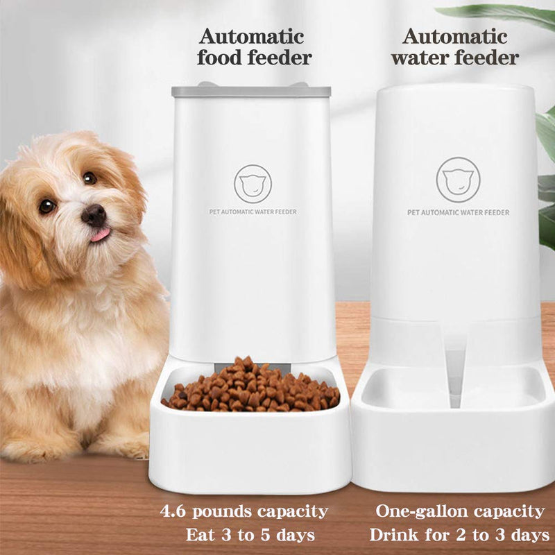 Pet Food Feeder and Water Feeder Set No Spill, Large Water Dispenser Automatic Gravity and Dry Food Dispenser Auto Feeder Self Feeding for Large Middle Small Cats Dogs Puppy Kitten - PawsPlanet Australia