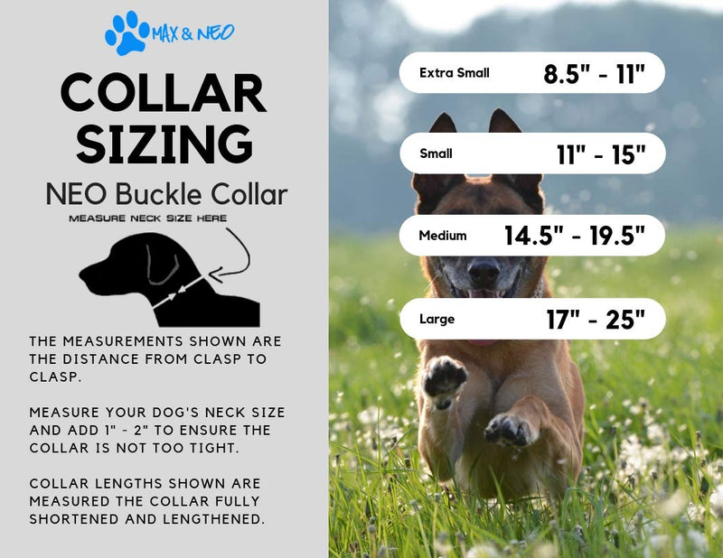 Max and Neo NEO Nylon Buckle Reflective Dog Collar - We Donate a Collar to a Dog Rescue for Every Collar Sold X-Small BLACK - PawsPlanet Australia