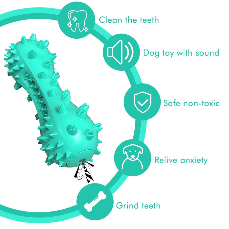 Electype Dog Chew Squeaky Toy for Aggressive Chewers,Almost Indestructible Tough Durable Dog Toothbrush Toys for Medium Large Breed Natural Rubber Dental Care.(Turquoise) - PawsPlanet Australia