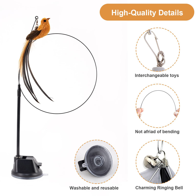 EASY JOY Interactive cat toy feathers, cat fishing feather, hummingbird cat toy set contains 6 feather toys for cats + 2 cat fishing rods + 1 suction cup (9 pieces)... suction cup style - PawsPlanet Australia