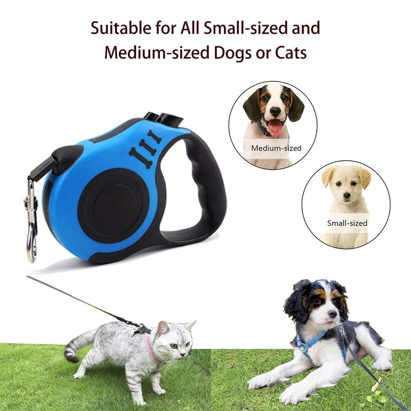 [Australia] - FadaStore Retractable Dog Leash【$12.95→$10.49】 Upgraded 360° Tangle Free for Medium and Small Dogs or Cats,16ft (5m) Strong and Durable Nylon Woven Rope, One-Handed Brake and Anti-Slip Handle blue 