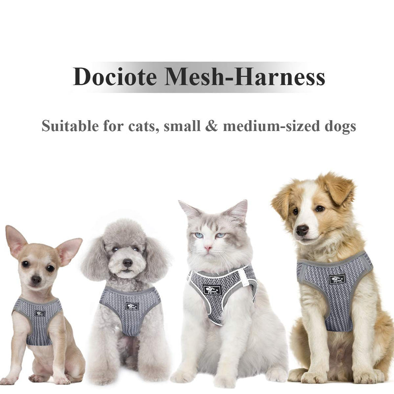 No Pull Dog Harness Small Dogs, Soft Mesh Reflective Breathable Step-In Dog Cat Harness and Lead Set for Puppy Cat Pet Vest with Leash Adjustable for Outdoor Walking, Training S Silver Grey - PawsPlanet Australia