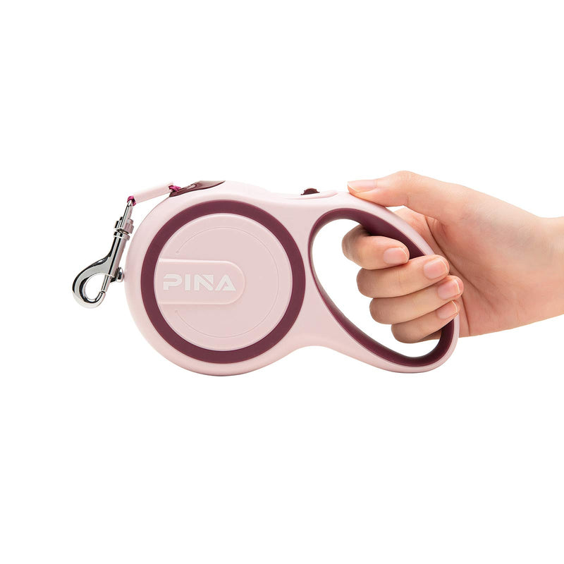 PINA Retractable Dog Leash, 16ft Dog Leash for Small Medium Dogs Up to 55lbs, 360° Tangle-Free Strong Reflective Nylon Tape, with Anti-Slip Handle, One-Handed Brake, Pause, Lock - Pink Red - PawsPlanet Australia