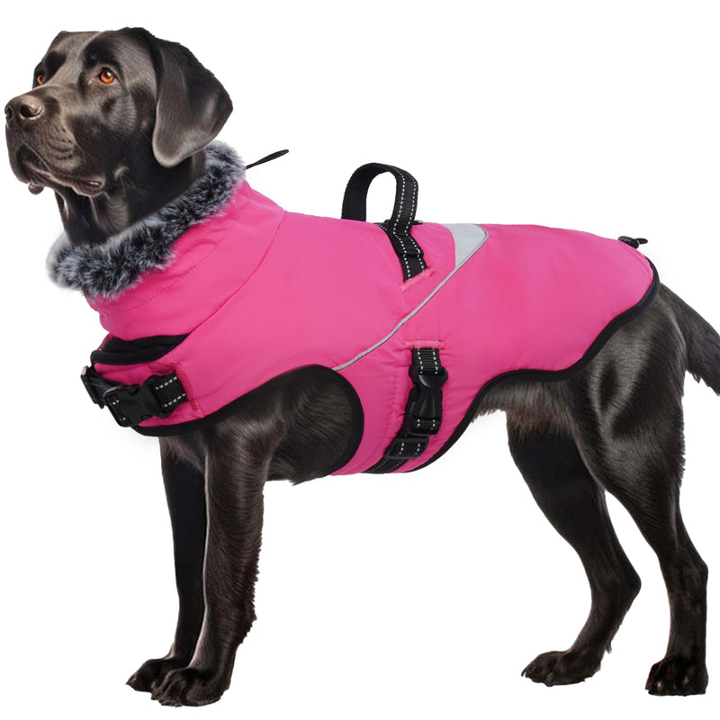 ROZKITCH Extra Warm Dog Coat Waterproof Reflective Adjustable Dog Jacket Dog Winter Coat with Fleece Turtleneck Dog Jacket for Cold Weather Soft Winter Coat for Small Medium Large Dog Rose Red L - PawsPlanet Australia