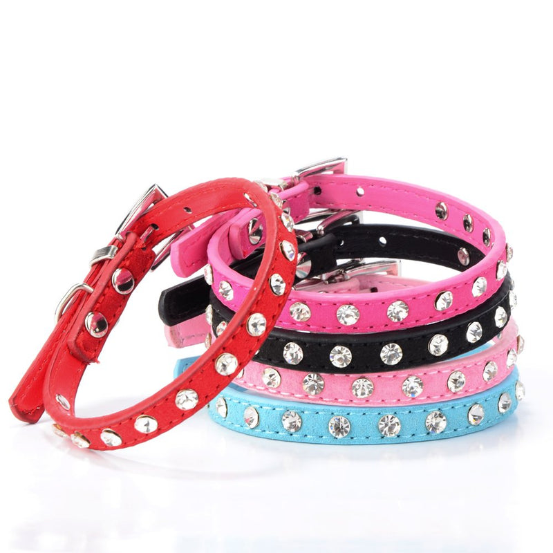 BT Bear Small Pet Collar,Bling Bling Rhinestone Adjustable Soft Leather Cat Collars Small Dog Collar with Leads for Cats Puppy Small Dogs,XS 30 * 1.0cm, Red XS: 30*1.0cm - PawsPlanet Australia