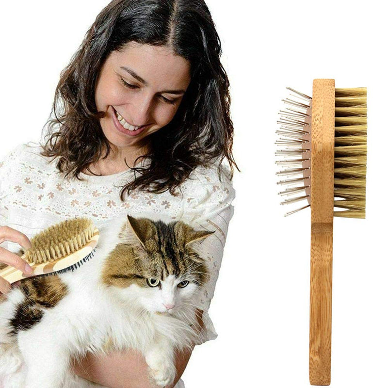 YGHH 2 Pieces Dogs Comb and Brush, Grooming Brush for Dog & Cat, Dog Shampoo Brush, Pet Double Sided Comb, Double Hexagon Bamboo TPR Pet Bath Massage Brush for Dogs, Cats with Short or Long Hair - PawsPlanet Australia