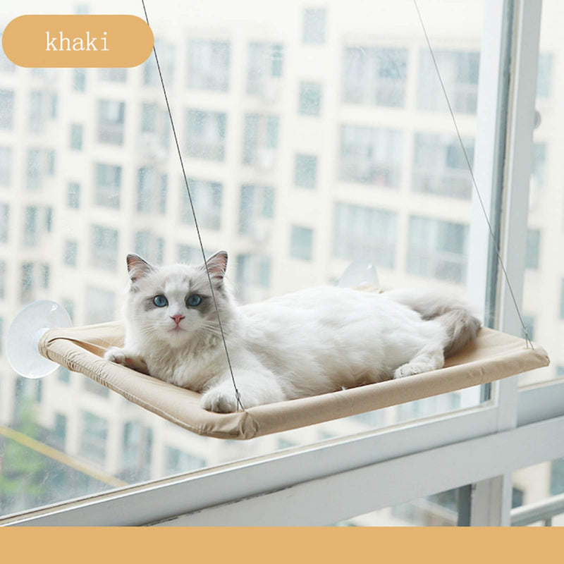 JinRui-T Cat Window Hammock Perch Cat Safety Sunny Bed with Durable Heavy Duty Suction Cups Resting Sunny Window Seat for Indoor Cats Sleeping Space Saving Window Mounted Cat Bed Holds Up to 30lbs Khaki - PawsPlanet Australia