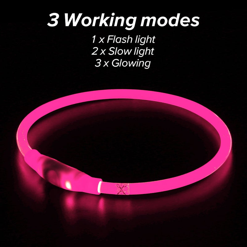 [Australia] - Illumifun LED Dog Collar, USB Rechargeable Light Up Collar, 360 Degree Glowing Pet Collar, DIY Cuttable Flashing Collar for Your Small Medium Large Dogs Candy Pink 