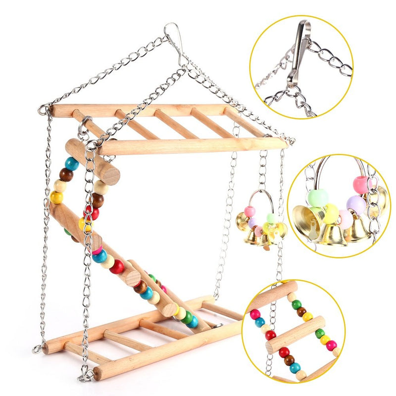 Yosoo Pet Hanging Ladder Wooden Suspension Bridge Steps Stairs Climbing Swing Double-Layer Toys For Bird Parakeet Hamster Budgie Cockatiel Parrot Hammock Cage Toy Type 2 - PawsPlanet Australia