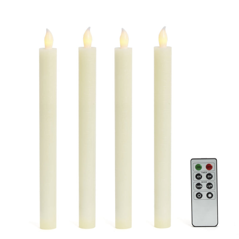LED Flameless Taper Candles - 10 Inch, Battery Operated, Flickering Warm White Light, Remote Control with Timer Included, Ivory Real Wax, Push Activated Fake Candlesticks - Set of 4 4 Pack - PawsPlanet Australia