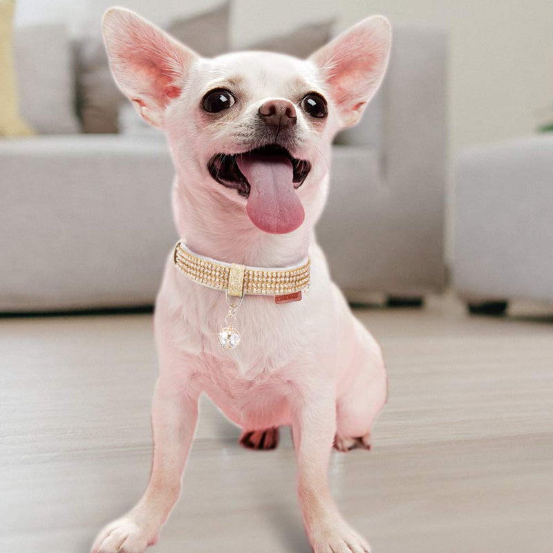 [Australia] - PetsHome Cat Collar, Dog Collar, [Bling Rhinestones] Premium PU Leather with Pendant Adjustable Collars for Small Dog and Cat A-Gold 
