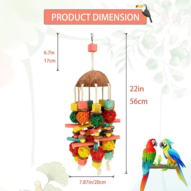 MQUPIN Large Bird Parrot Chewing Toy Strong Upgraded,Parakeet Cage Bite Toys 22 Inch Hanging Chewing Multicolored Natural Wooden Blocks Bird Chewing Toy for Large Parrot Birds African Grey Amazon… Larger-660g - PawsPlanet Australia