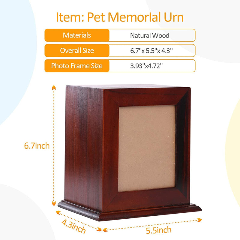 Kuoser Pet Wooden Cremation Urns for Ashes, Dog/Cat Keepsake Box with Photo Frame, Funeral Casket Memorial Urn with Acrylic Glass Photo Protector for Pet Lovers Brown - PawsPlanet Australia