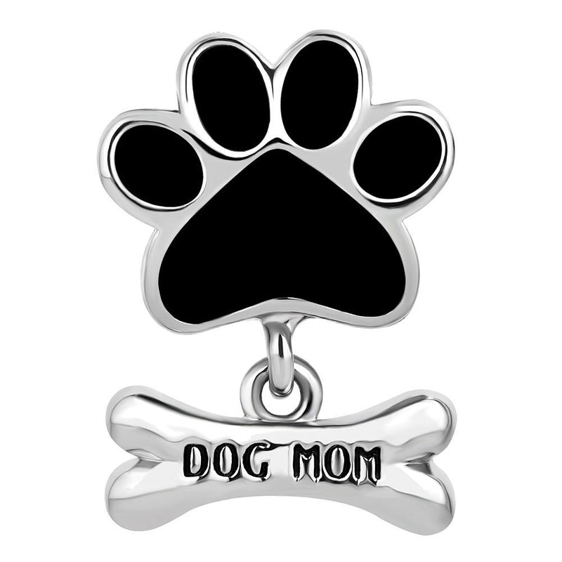 [Australia] - ReisJewelry Love Dog Mom Charms Pet Paw Print Bone Animal Charm Beads for Bracelets Black 
