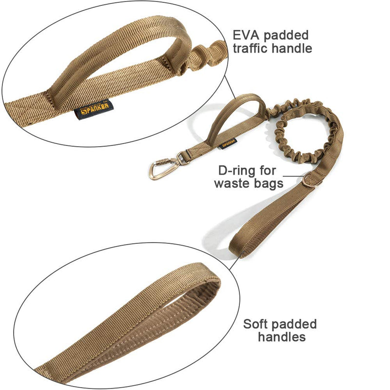 EXCELLENT ELITE SPANKER Tactical Military Dog Lead K9 Bungee Training Dog Leashes Heavy Rope Duty with Handle for Medium and Large Dogs(Coyote Brown) Coyote Brown - PawsPlanet Australia