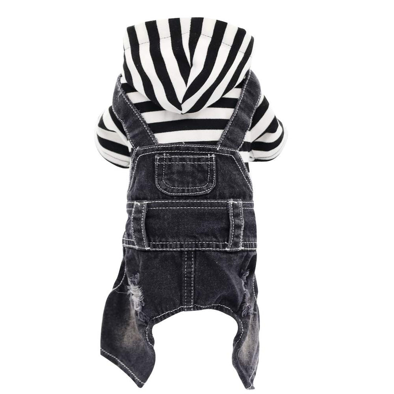 SILD Pet Denim Jumpsuit Dog Jeans Hoodies Cool Blue Coat Medium Small Dogs Classic Jacket Puppy Blue Vintage Washed Vests (XS, Black) X-Small - PawsPlanet Australia