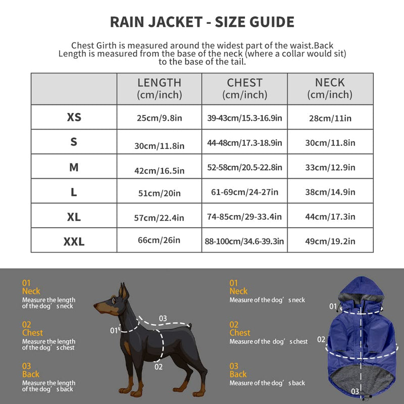 Dogs Raincoats waterproof, Stylish Premium Dogs Waterproof Coat with Legs, Dog Coats Waterproof with Zipper, Dogs Raincoats, Adjustable Drawstring, Removable Hood, Warm Waterproof Dog Coat - Blue XS - PawsPlanet Australia