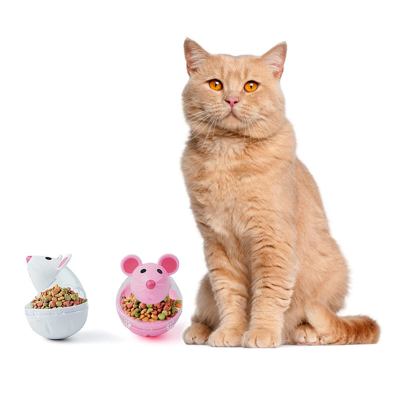 GEKUPEM 4 Pcs Cat Food Dispenser Cat Treat Toy Feeder Toy for Interactive IQ Treat Training Mouse shape Tumbler ( Pink White) - PawsPlanet Australia