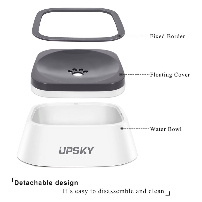 UPSKY Dog Bowl Dog Water Bowl No-Spill Pet Water Bowl Slow Water Feeder Dog Bowl No-Slip Pet Water Dispenser 35oz Feeder Bowl for Dogs and Cats grey - PawsPlanet Australia