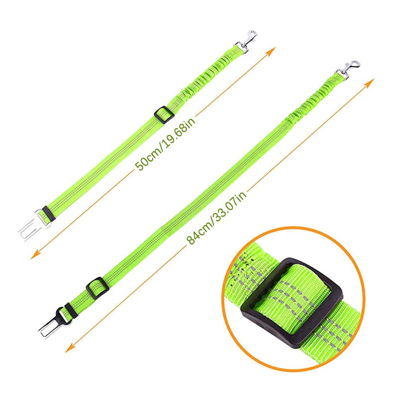 Greyoe Car Seat Belt for Dogs, Dog Seat Belt, 2 Pieces Pet Dog Cat Seat Belt Adjustable Car Harness Shock-Absorbing Elastic Bungee Buffer (Fluorescent Green) - PawsPlanet Australia
